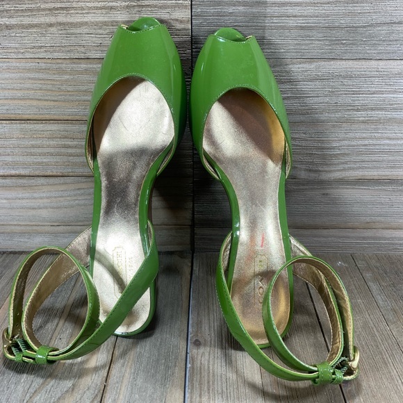 COACH Mackenzie Peep-Toe Wedges Green Gold Womens Size 6B Shoes - Picture 5 of 9